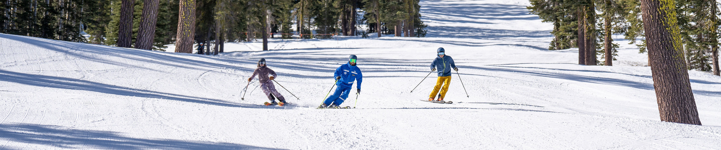 Adults skiing with an instructor