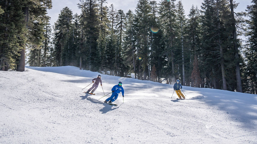 Adults skiing with an instructor