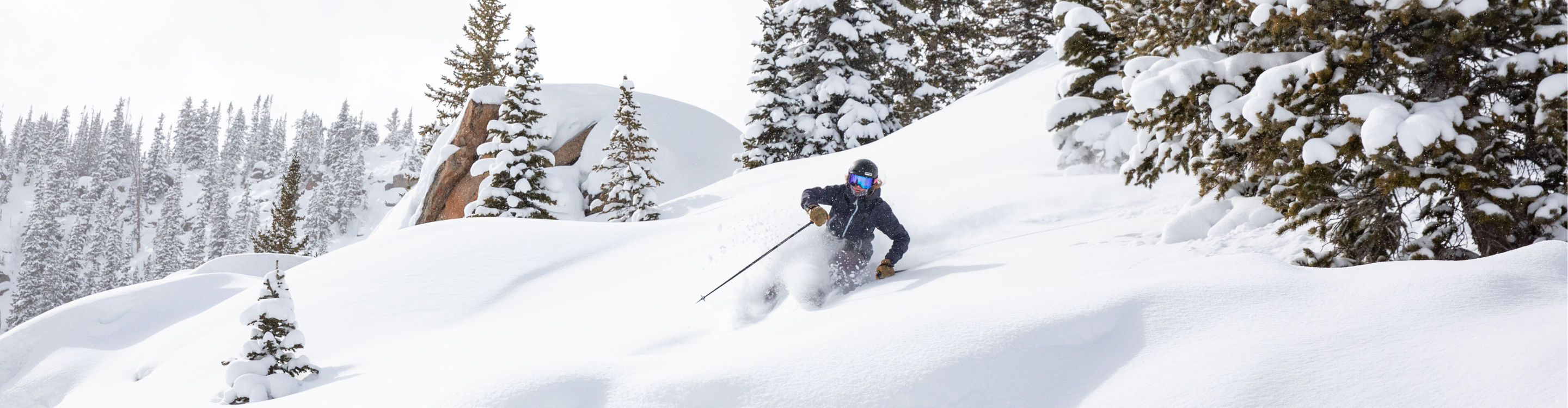 Female skier making turn in fresh snow in Spellbound