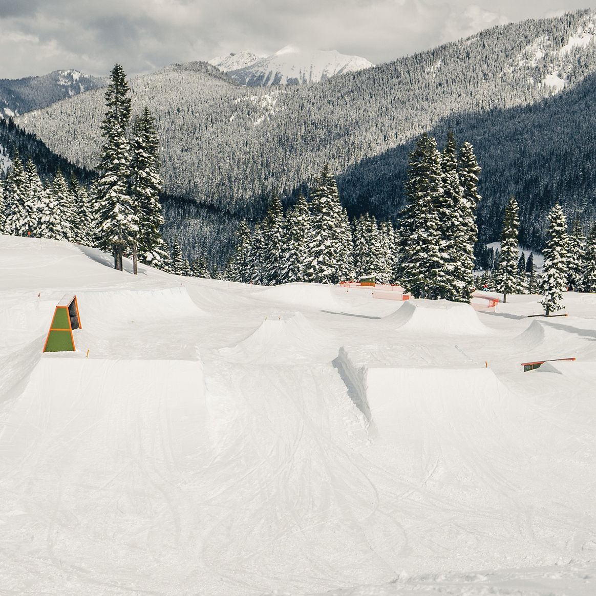 Sophia Skiing in the Terrain Park at Stevens Pass