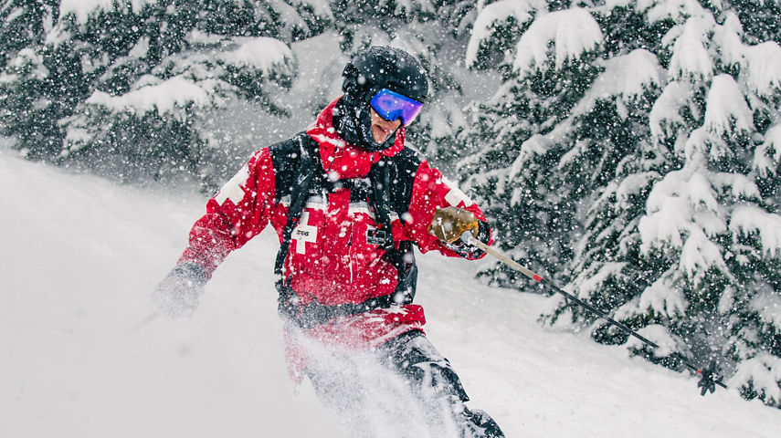 Ski Patrol Enjoying some turns down Sidewinder at Stevens Pass