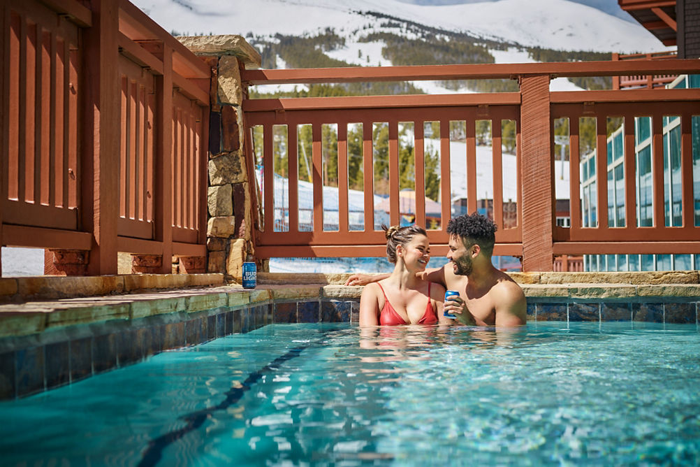 Couple Relaxing in Hot Tub at One Ski Hill in Breckenridge Resort