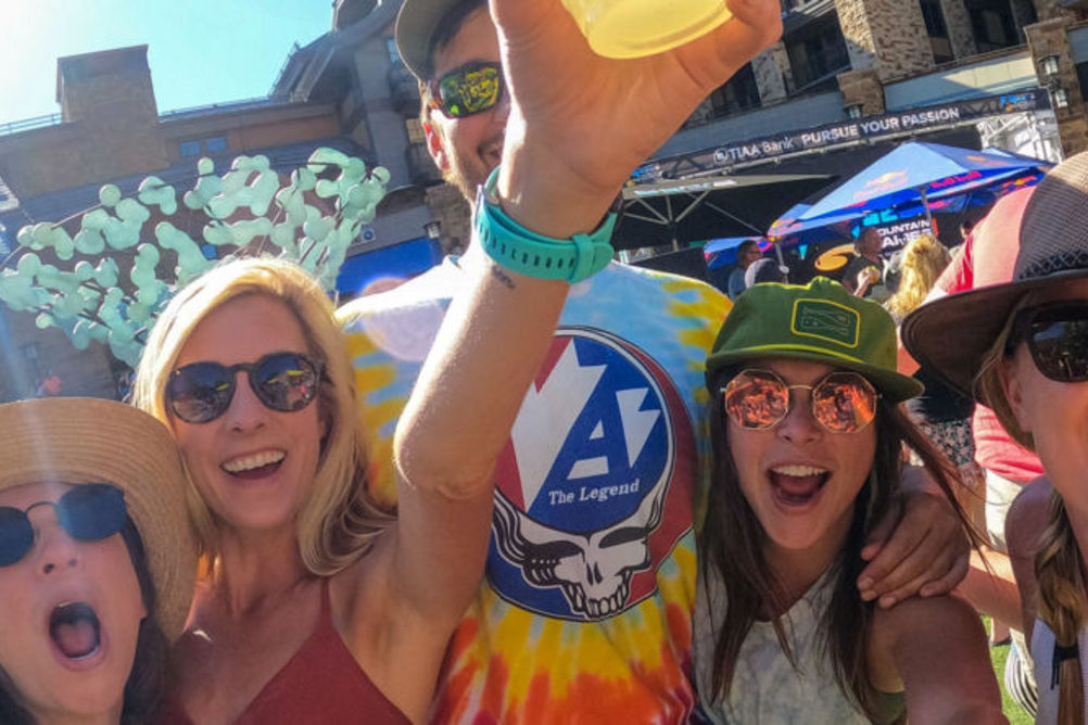 friends celebrating at ski resort