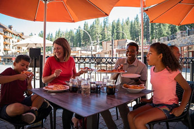 Family eats at Rubicon Pizza in Northstar Village
