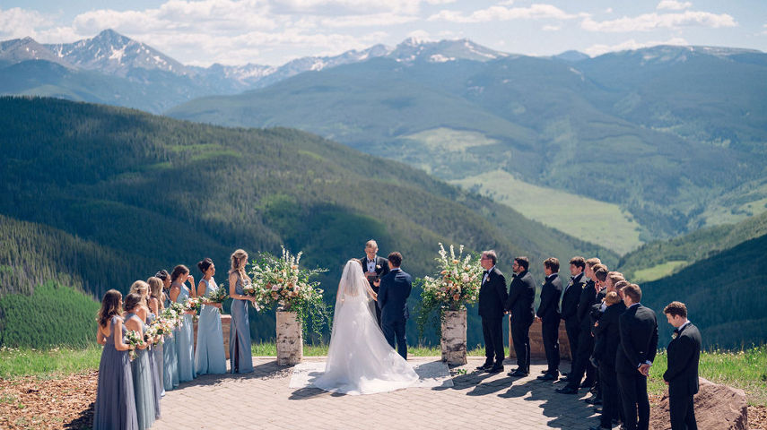 Summer Wedding Ceremony at Holy Cross Event Deck at Vail