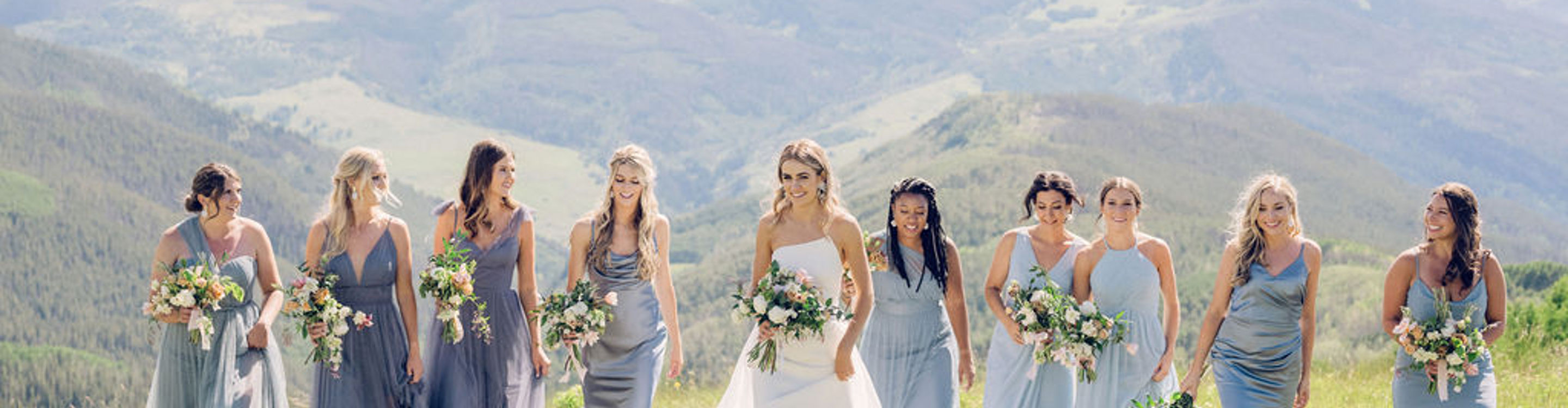 Summer Wedding Bridal Party at Holy Cross Event Deck at Vail