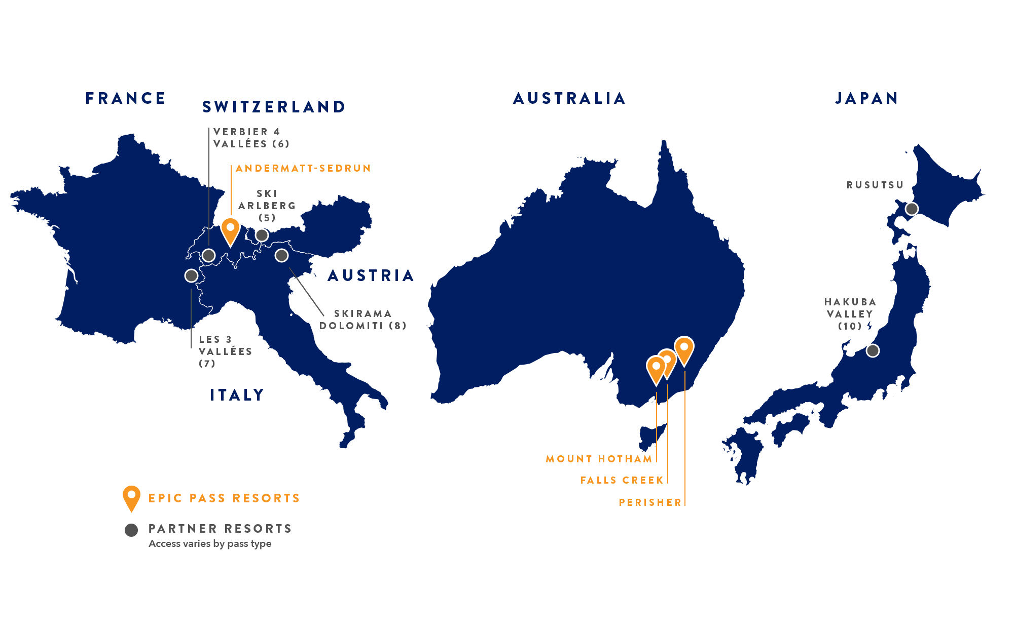 Map of all the Resorts you can visit with an Epic Pass (Vail  Owned/Partners) : r/MapPorn