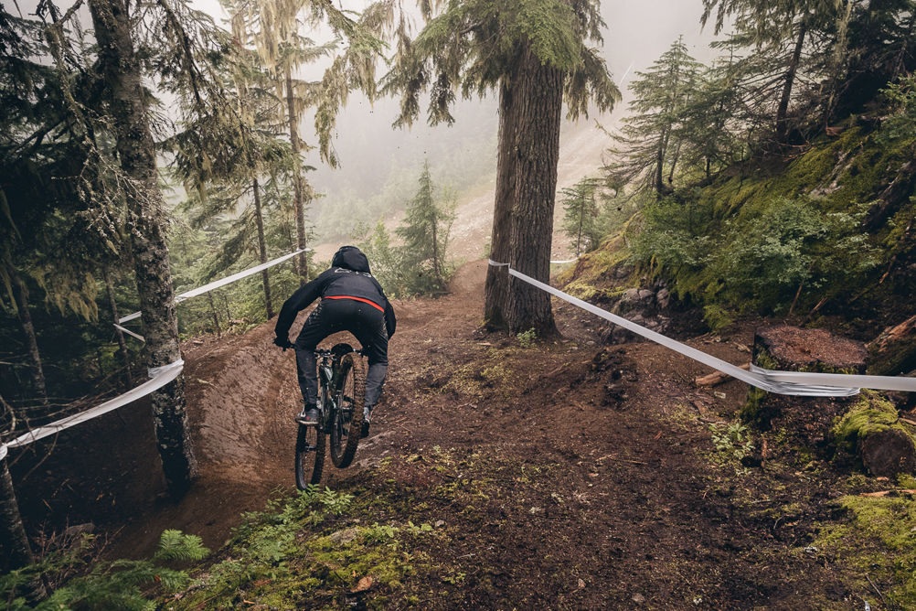Racing down Trail 1199 in Creekside