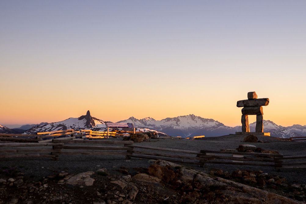 Summer Scenic Image of Inukshuk from Cloudraker Skybridge and Raven's Eye at Whistler Blackcomb