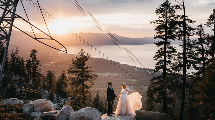 Scenic Wedding Couples Portrait at Lakeview Lodge at Heavenly