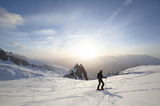 Woman Ski Touring in Lai Alv