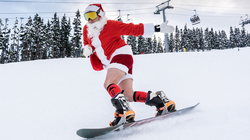 Skier on Dress Like Santa Day at Whistler Blackcomb