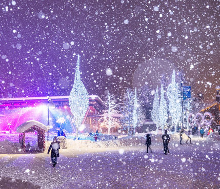 Wintery Scene at Whistler Olympic Plaza with Lit Up Trees