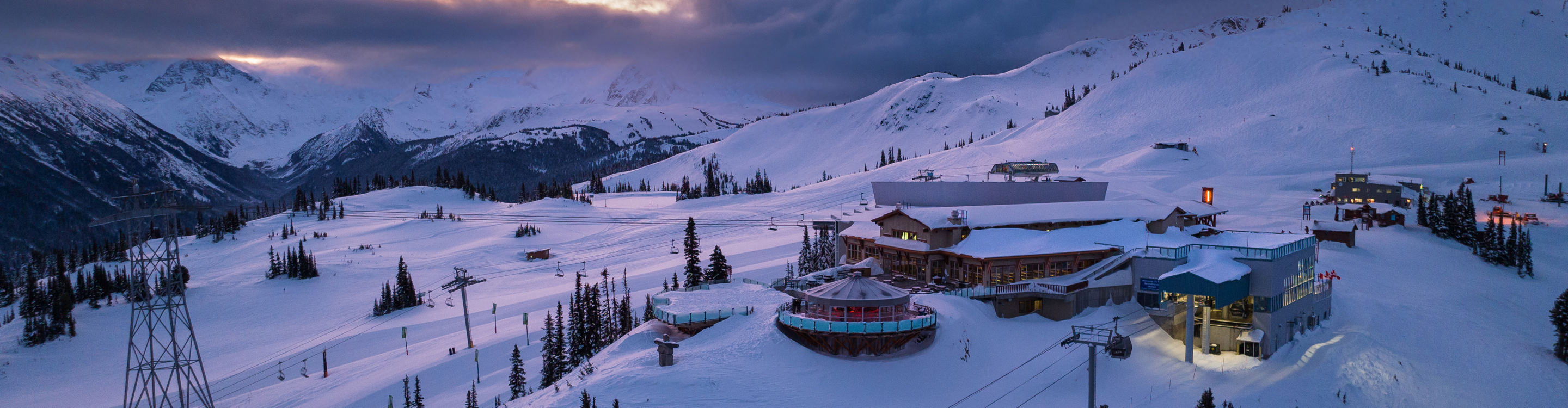 Aerial View of Umbrella Bar During Dusk at Whistler Blackcomb