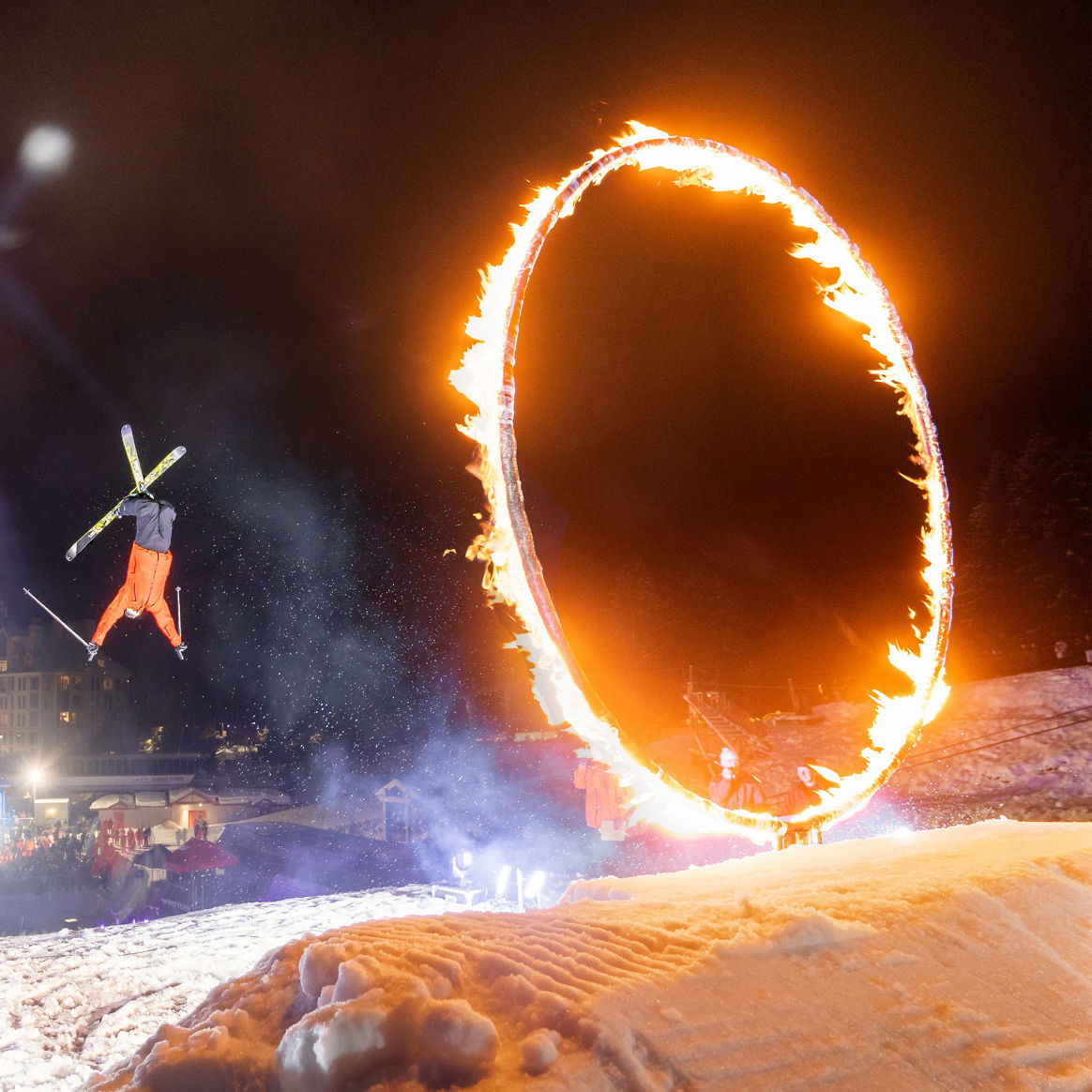 Skier Does Backflip Through Fire Ring at Fire and Ice Event Hosted by Whistler Blackcomb