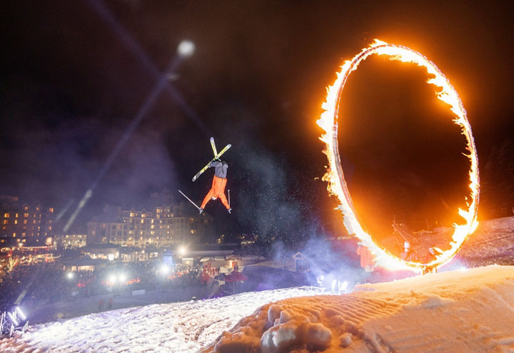 Skier Does Backflip Through Fire Ring at Fire and Ice Event Hosted by Whistler Blackcomb