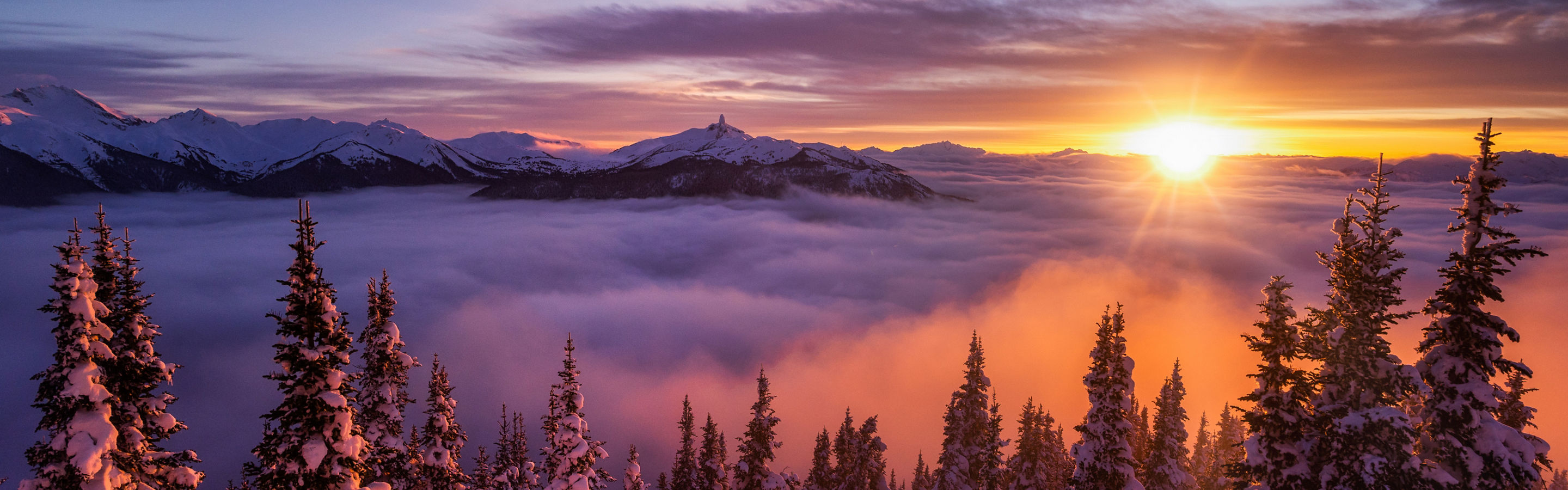 Wintery Sunrise at Whistler Blackcomb with Pink, Orange and Blue Tones