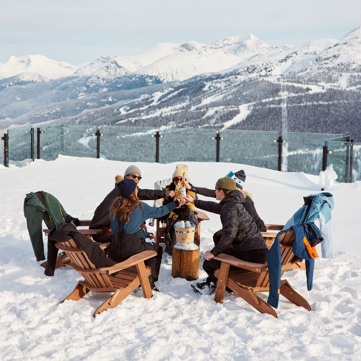 A Group of Friends Enjoy a Corona at Whistler Blackcomb