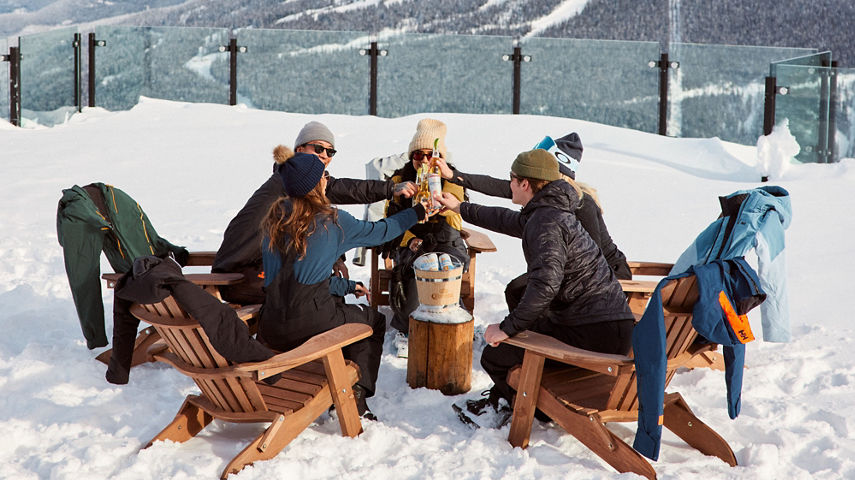 A Group of Friends Enjoy a Corona at Whistler Blackcomb