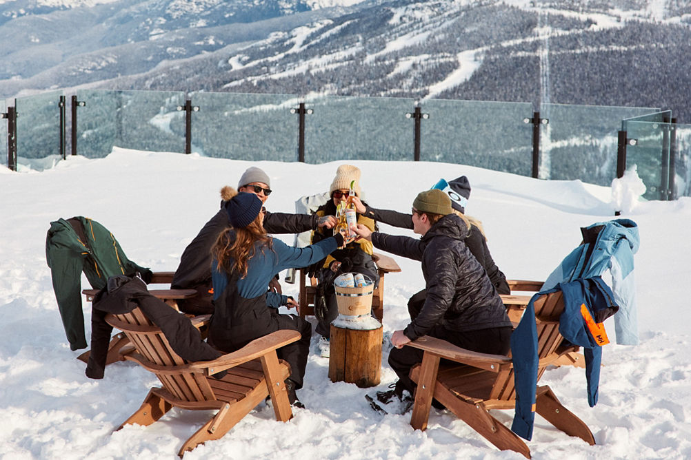 A Group of Friends Enjoy a Corona at Whistler Blackcomb