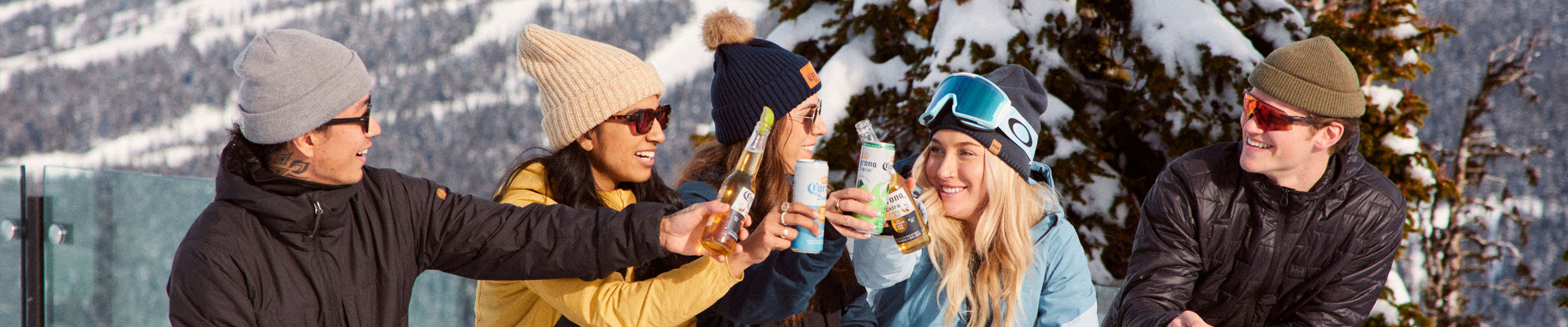 A Group of Friends Enjoy a Corona at Whistler Blackcomb