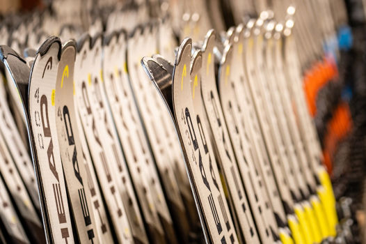 Skies Lined Up at Alpine Valley Rental Shop