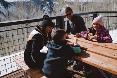 Family Enjoying a Quick Snack in Between Runs at Beaver Creek