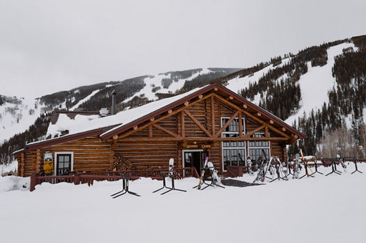 Beano's Cabin Exterior During Winter Time