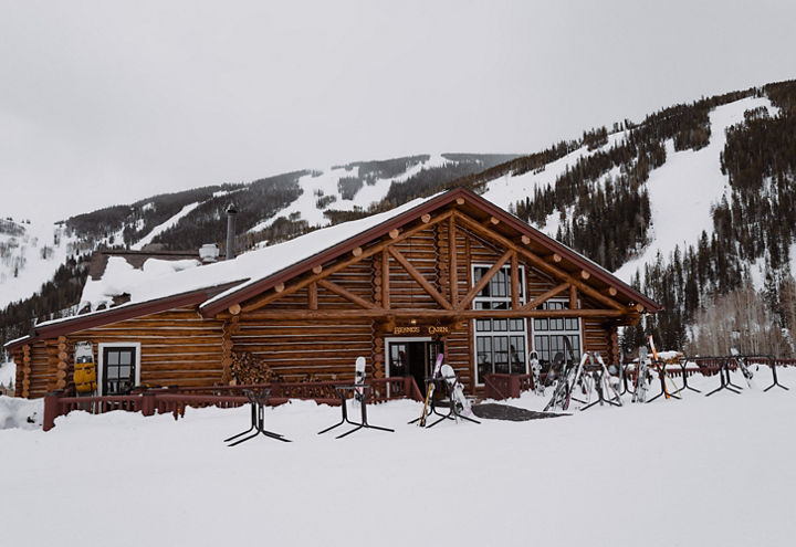 Beano's Cabin Exterior During Winter Time