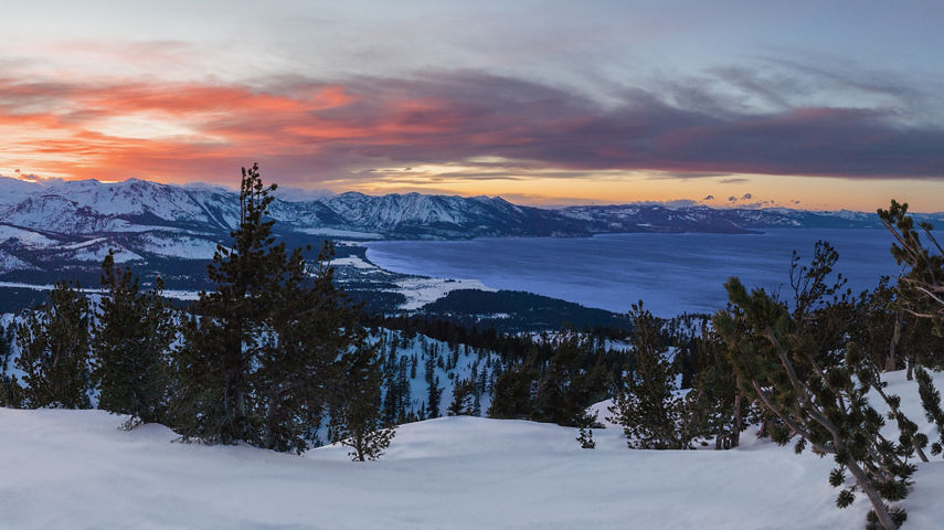 Scenic Sunset Panoramic of Lake Tahoe from Heavenly