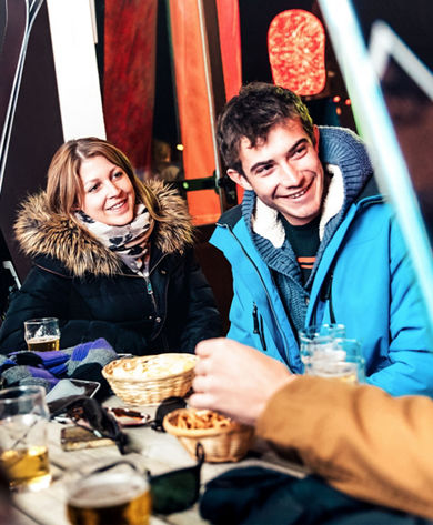 Group of Friends Taking a Break After Day of Skiing at Crested Butte