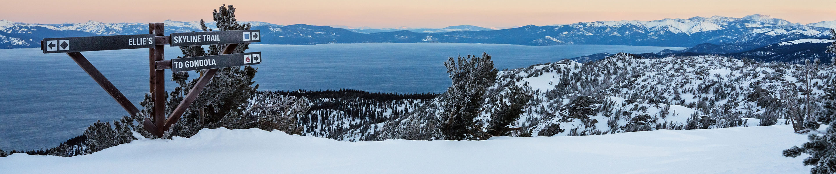 Scenic View of Lake Tahoe from Heavenly with Trail Wayfinding Signage in the Foreground