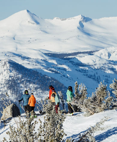 Scenic Background View of Mountains at Heavenly with a Gathering of Skiers in the Foreground