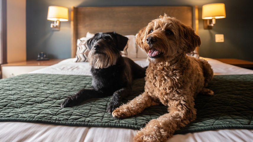 Evolution Interior with Dogs on Bed at Whistler Blackcomb