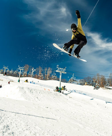 Snowboarder Gets Major Air at Boston Mills Brandywine Terrain Park
