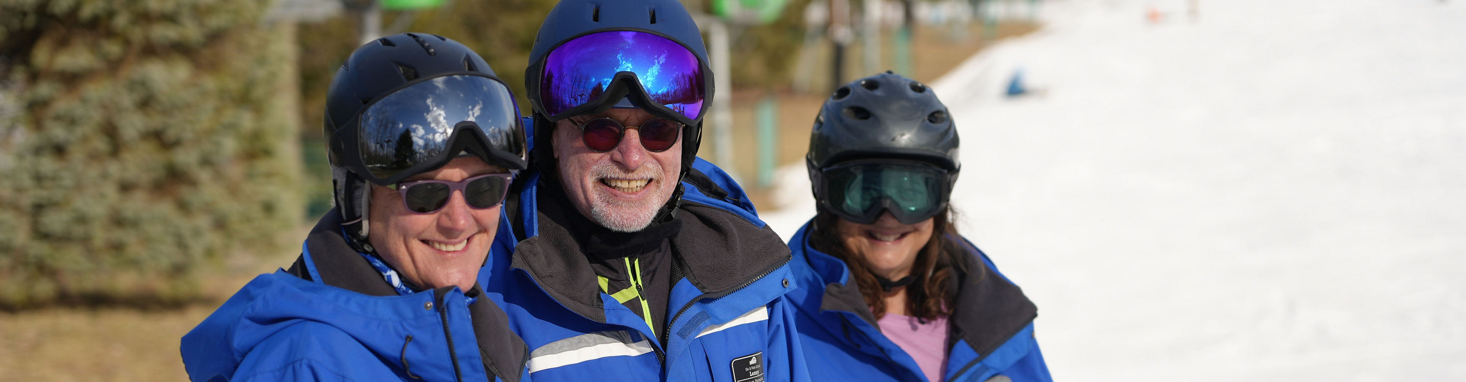 Ski and Ride School Giving Lessons on a Bluebird Day on Fanny Hill at Roundtop