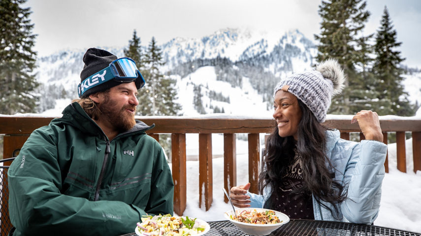 Couple Enjoys Lunch at Cascadian Kitchen at Stevens Pass