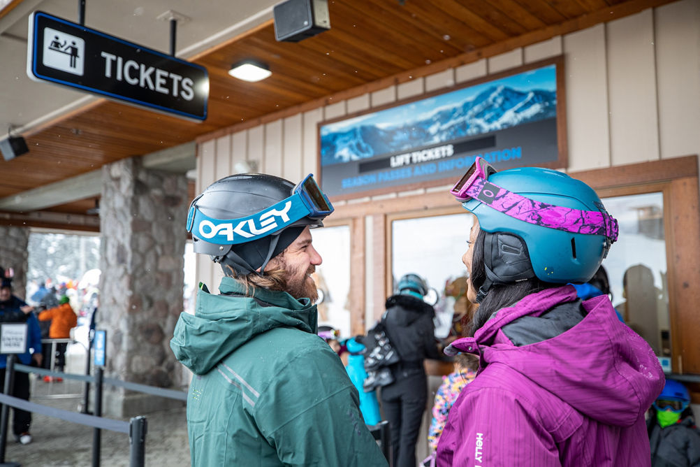 Resort Guests Stand in Line to Purchase Lift Tickets at Stevens Pass