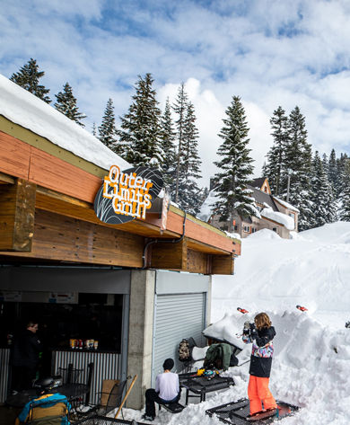 Ski Gear Resting Outside of Outer Limits at Stevens Pass