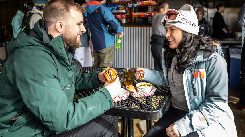 Couple Enjoys Lunch at Outer Limits at Stevens Pass
