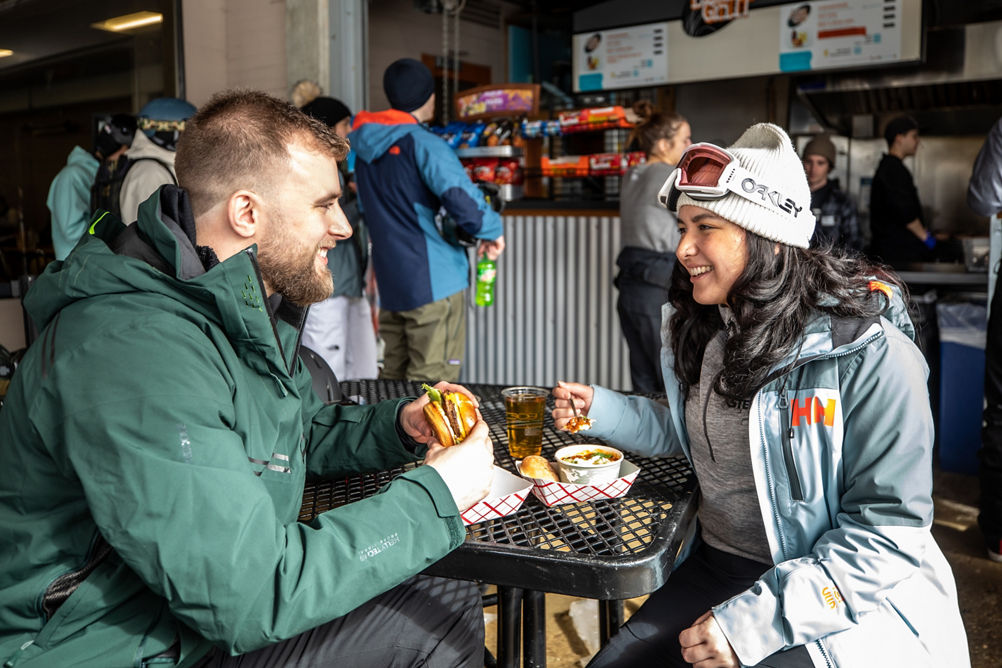 Couple Enjoys Lunch at Outer Limits at Stevens Pass