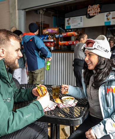 Couple Enjoys Lunch at Outer Limits at Stevens Pass