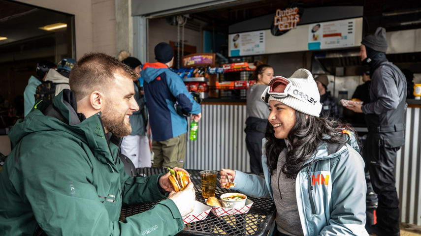 Couple Enjoys Lunch at Outer Limits at Stevens Pass