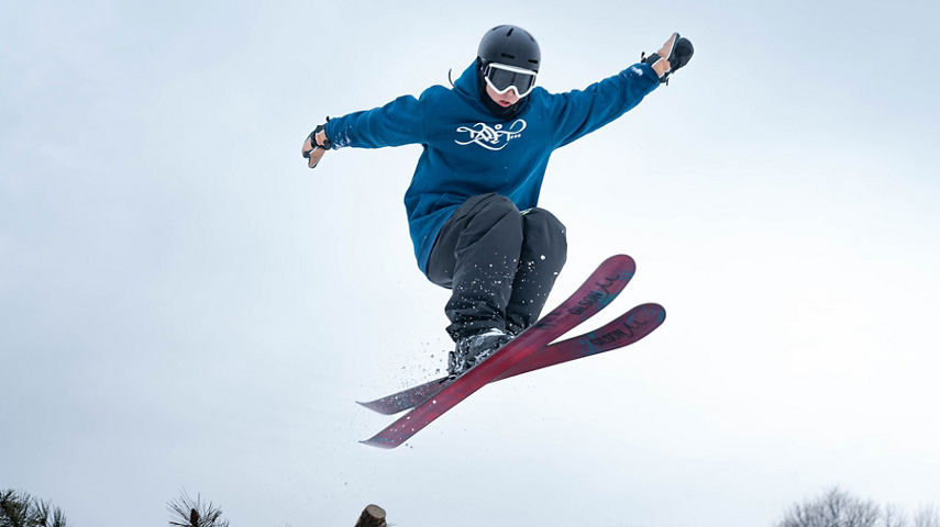 Skier Jumps at Crotched Terrain Park