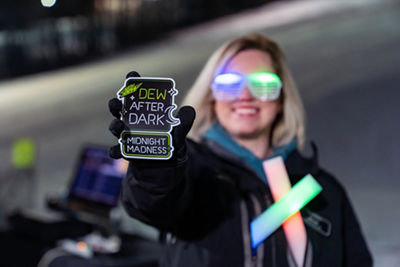 Crotched Guest Flashing Dew After Dark Midnight Madness Sticker