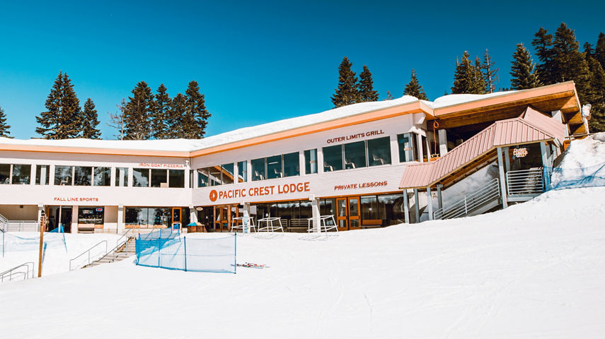 Exterior of Pacific Crest Lodge at Stevens Pass During Winter 2023