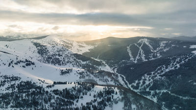 Aerial View of Snowy Vail Mountain