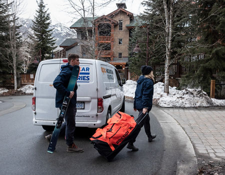 Epic Mountain Rentals Employees Deliver Ski Equipment at Whistler Blackcomb