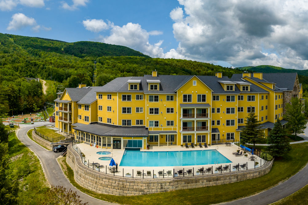 Summer Aerial Image of Jackson Gore Lodge at Okemo