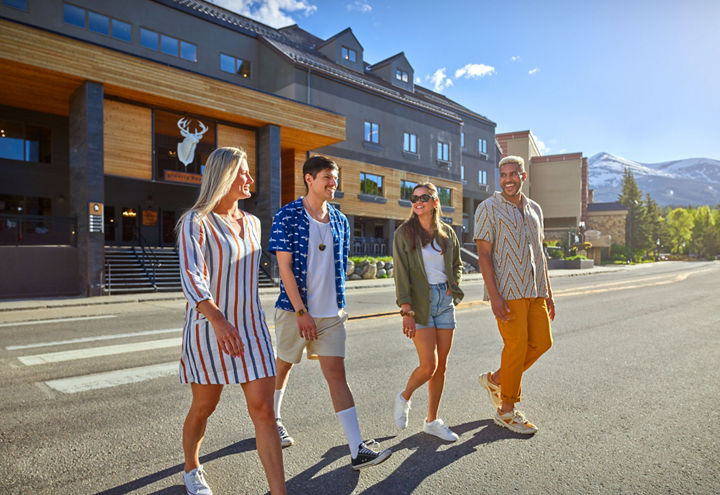 Group of Friends Leaving Gravity Haus at Breckenridge